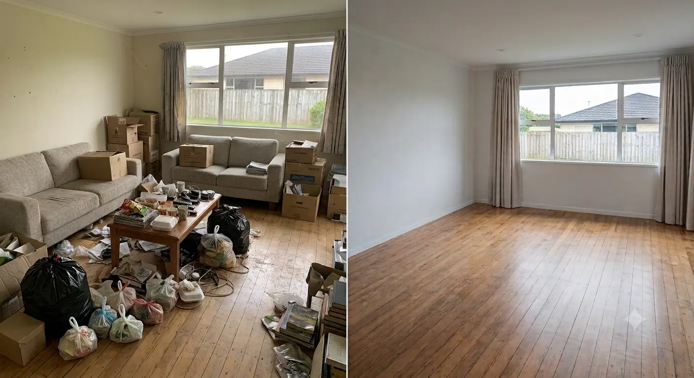 Living Room Clear Out before and after
